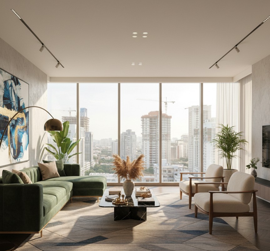 Premium Living Room Interior Layout - Midday Ambiance